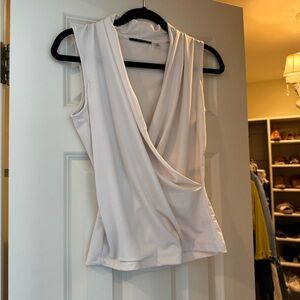 T Tahari White Sleeveless Faux-Wrap Women's Top